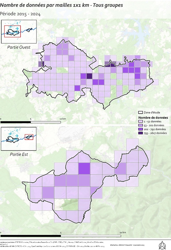 Etat de la connaissance par maille 1x1km sur le territoire de l’ABC CMS